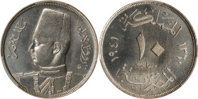 EGYPT. 10 Milliemes, AH 1360/1941. Birmingham (Kings Norton) Mint. Farouk. PCGS SPECIMEN-65.
KM-364. Impeccably clean Specimen surfaces showcase deli...