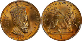 ETHIOPIA. Matona, EE 1923 (1931). Birmingham (Kings Norton) Mint. Haile Selassie I. PCGS SPECIMEN-66 Red Brown.
KM-27. This is a beautiful premium Ge...