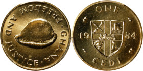 GHANA. Cedi, 1984. Llantrisant Mint. PCGS SPECIMEN-66.
KM-25. Endowed with potent brilliance on both faces, this piece is enjoyable to examine under ...