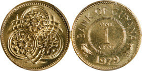 GUYANA. Cent, 1979. Llantrisant Mint. PCGS SPECIMEN-67.
KM-31. Bright gold surfaces are stalwart for lofty Superb Gem status. An excellent Specimen e...