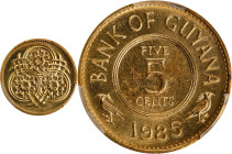 GUYANA. 5 Cents, 1985. Llantrisant Mint. PCGS SPECIMEN-65.
KM-32. An unquestioned Gem that boasts rich honey gold coloration on both sides and deligh...