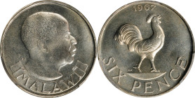 MALAWI. 6 Pence, 1967. London or Llantrisant Mint. PCGS SPECIMEN-66.
KM-1. From a seldom encountered two year type, this piece exhibits spectacular b...