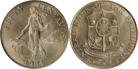 PHILIPPINES. 50 Centavos, 1964. London Mint. PCGS SPECIMEN-66.
KM-190. Delightful cartwheel luster stretches across the fields, eager to catch the li...