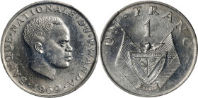 RWANDA. Franc, 1969. London or Llantrisant Mint. PCGS SPECIMEN-63.
KM-8. Satin brilliance stretches across the surfaces on this Specimen-quality exam...