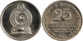 SRI LANKA. 25 Cents, 1982. Llantrisant Mint. PCGS SPECIMEN-68.
KM-141.2. Impeccable quality across both faces is outstanding in strike and preservati...
