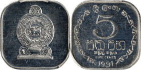 SRI LANKA. 5 Cents, 1991. Llantrisant Mint. PCGS SPECIMEN-66.
KM-139A. An unusual type with rounded corners and square edges. Nice mirrored brillianc...