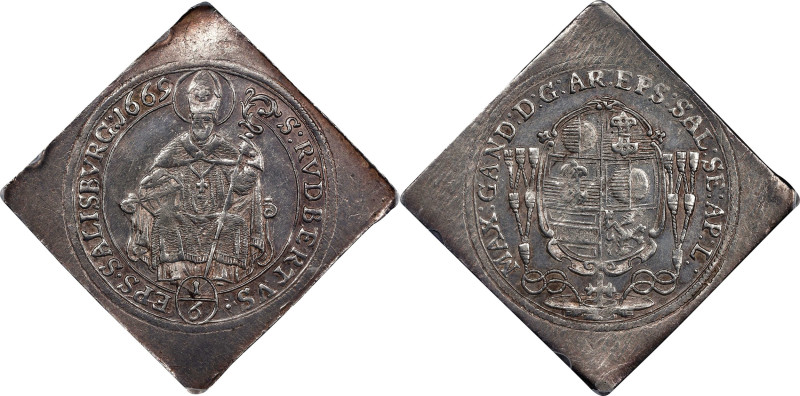 AUSTRIA. Salzburg. 1/6 Taler Klippe, 1669. Maximilian Gandolph. PCGS AU-55.
KM-...