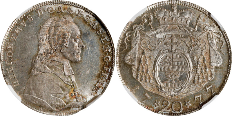 AUSTRIA. Salzburg. 20 Kreuzer, 1777-M. Salzburg Mint. Hieronymus von Colloredo. ...