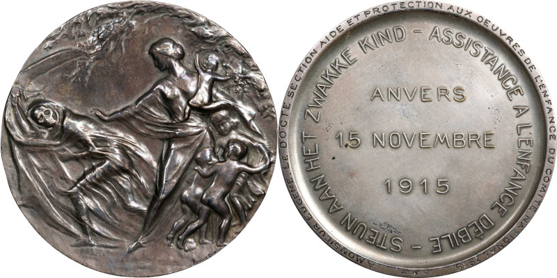 BELGIUM. Antwerp. Assistance a l'Enfance Débile Silvered Bronze Medal, 1915. UNC...