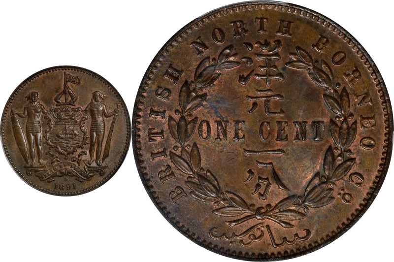 BRITISH NORTH BORNEO. Cent, 1891-H. Birmingham (Heaton) Mint. Victoria. PCGS MS-...