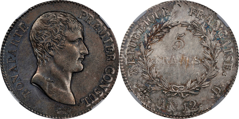 FRANCE. 5 Francs, Year 12-D (1803/4). Lyon Mint. Napoleon (as First Consul). NGC...