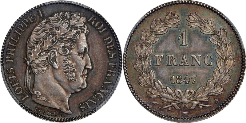 FRANCE. Franc, 1847-A. Paris Mint. Louis Philippe I. PCGS MS-63.
KM-748.1; Gad-...