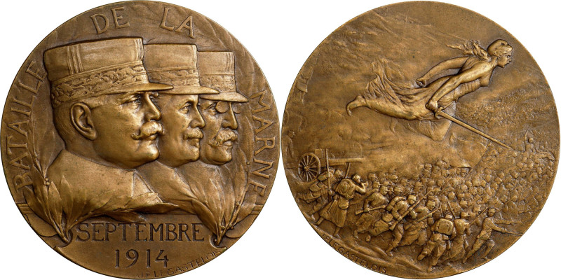 FRANCE. Battle of the Marne Memorial bronze Medal, "1914" (ca. 1918). Paris Mint...