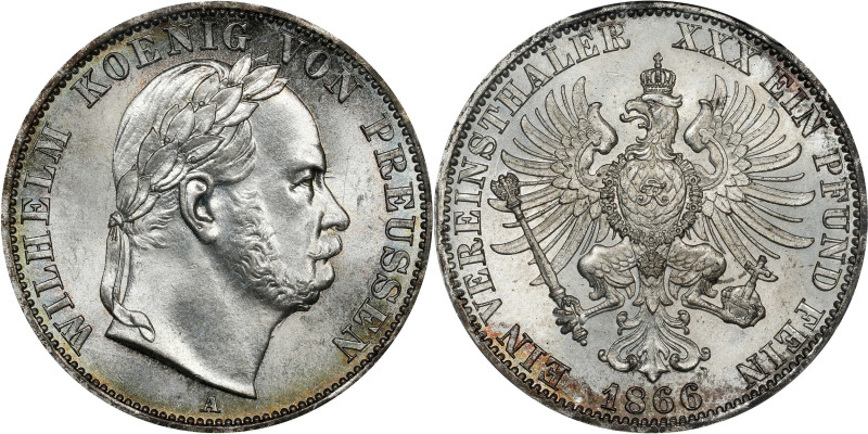 GERMANY. Prussia. Taler, 1866-A. Berlin Mint. Wilhelm I. PCGS MS-66.
KM-497. "V...