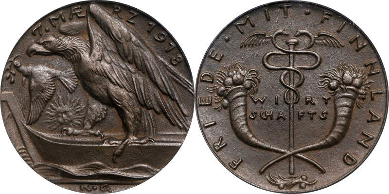 GERMANY. Empire. Peace with Finland Bronze Medal, 1918. NGC MS-65.
Kienast-207....