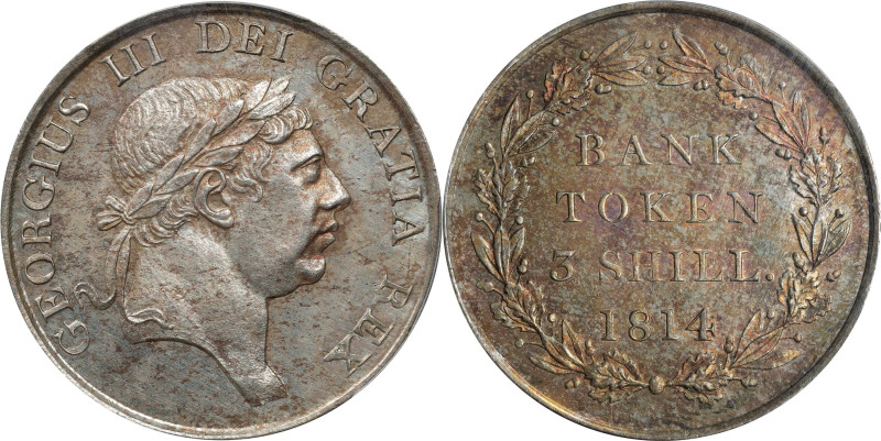 GREAT BRITAIN. 3 Shillings Bank Token, 1814. Birmingham (Soho) Mint. George III....