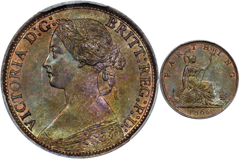 GREAT BRITAIN. Farthing, 1866. London Mint. Victoria. PCGS MS-64 Brown.
S-3958;...