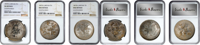 GREAT BRITAIN. Trio of Chopmarked Trade Dollars (3 Pieces), 1897-B. Bombay Mint....