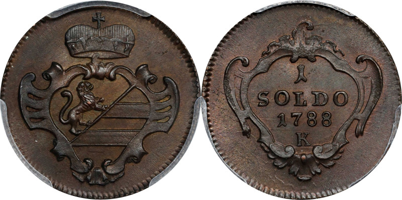 ITALY. Gorizia. Soldo, 1788-K. Kremnica Mint. Giuseppe II. PCGS MS-64 Brown.
KM...