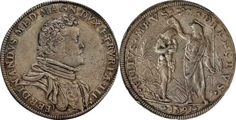 ITALY. Tuscany. Piastre, 1591. Florence Mint. Ferdinand I Medici. PCGS Genuine--...