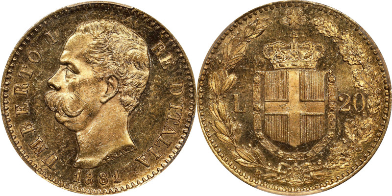 ITALY. 20 Lire, 1881-R. Rome Mint. Umberto I. PCGS MS-63 Prooflike.
Fr-21; KM-2...