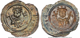 Kempten. Heinrich II-III Bracteate ND (1197-1224) AU58 NGC, Berger-2512, Bonhoff-1839, 0.47gm. Somewhat crude with a ragged and bent edge. HID09801242...