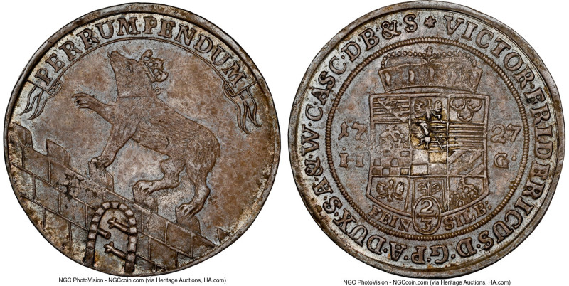 Anhalt-Bernburg. Viktor II Friedrich 2/3 Taler 1727-IIG AU55 NGC, KM10.1, Dav-20...
