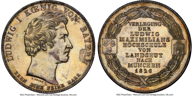 Bavaria. Ludwig I "Transfer of University" Taler 1826 UNC Details (Cleaned) NGC,...