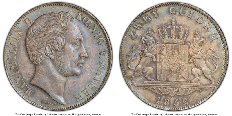 Bavaria. Maximilian II 2 Gulden 1852 MS63 PCGS, KM828. An enchanting example ble...