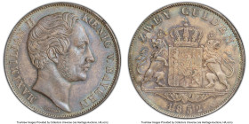 Bavaria. Maximilian II 2 Gulden 1852 MS63 PCGS, KM828. An enchanting example blessed by lilac and lapis hues from the upper ranks of the certified pop...