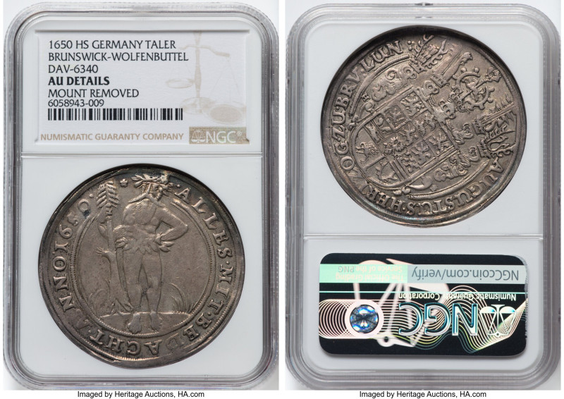 Brunswick-Wolfenbüttel. August II Taler 1650-HS AU Details (Mount Removed) NGC, ...