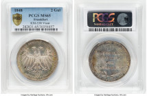 Frankfurt. Free City 2 Gulden 1848 MS65 PCGS, Frankfurt am Main mint, KM338, Dav-644, J-46. The glorious fusion of colors that embellish Rococo ceilin...