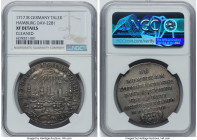 Hamburg. Free City Taler 1717-IR XF Details (Cleaned) NGC, KM350, Dav-2281. 200th Anniversary of the Reformation. Ash-gray retoning drapes this single...