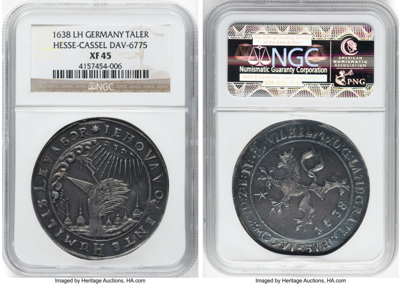 Hesse-Cassel. Wilhelm VI "Willow Tree" Taler 1638-LH XF45 NGC, Cassel mint, KM17...