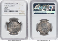 Hesse-Darmstadt. Ludwig III Gulden 1855 MS67+ NGC, KM328.1, AKS-123. The lone certified example of this popular type, showcasing watery expanses and a...