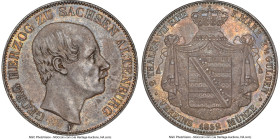 Saxe-Altenburg. Georg 2 Taler 1852-F MS62 NGC, Dresden mint, KM27, Dav-813. Mintage: 9,400. A covetable, single-year type boasting less than ten certi...