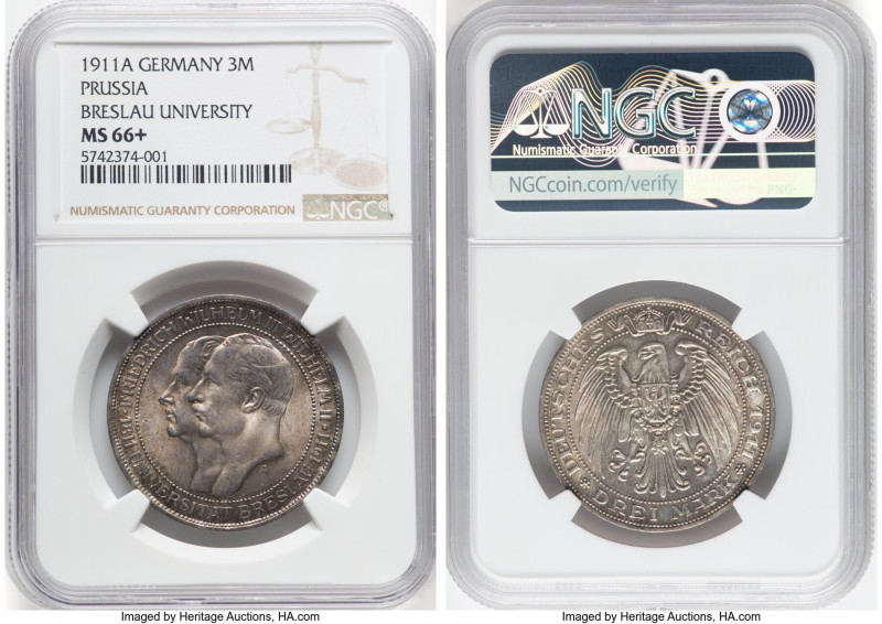 Prussia. Wilhelm II 3 Mark 1911-A MS66+ NGC, Berlin mint, KM531. Commemorating 1...