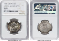 Saxony. Friedrich August III "Georg's Death" 2 Mark 1904-E MS68 NGC, Muldenhutten mint, KM1261, J-129. A prized two-year type and the sole finest cert...