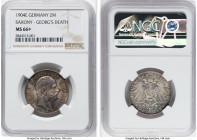 Saxony. Friedrich August III 2 Mark 1904-E MS66+ NGC, Muldenhutten mint, KM1261. Issued for the Death of George. Dressed in an alluring autumnal patin...