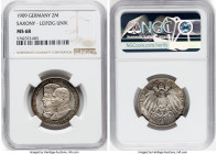 Saxony. Friedrich August III "Leipzig University" 2 Mark 1909 MS68 NGC, KM1268. One year type. 500th anniversary of Leipzig University commemorative. ...