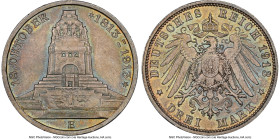 Saxony. Friedrich August III "Leipzig Battle" 3 Mark 1913-E MS65 NGC, Muldenhutten mint, KM1275. An engaging offering dripping with originality and a ...