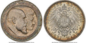 Württemberg. Wilhelm II "Wedding Anniversary" 3 Mark 1911-F MS65 NGC, Stuttgart mint, KM636. Low bar variety. An especially appealing offering assigne...