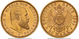 Württemberg. Wilhelm II gold 20 Mark 1894-F MS62 NGC, Stuttgart mint, KM634. HID09801242017 © 2023 Heritage Auctions | All Rights Reserved