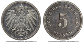 Wilhelm II Proof 5 Pfennig 1902-A PR66 Cameo PCGS, Berlin mint, KM11, J-12. Subtle backlit coloration prevents the surfaces from appearing too monoton...