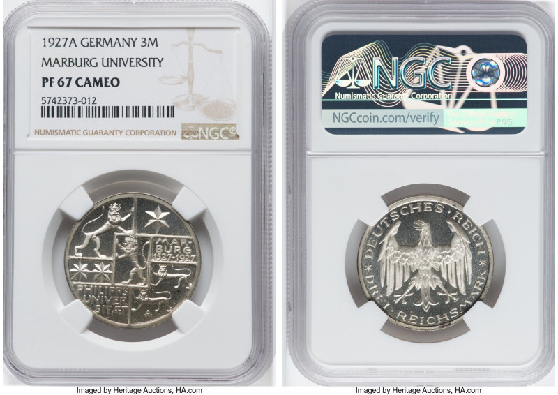 Weimar Republic Proof "Marburg University" 3 Mark 1927-A PR67 Cameo NGC, Berlin ...