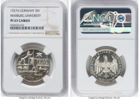 Weimar Republic Proof "Marburg University" 3 Mark 1927-A PR67 Cameo NGC, Berlin mint, KM53, J-330. 400th Anniversary - Philipps University in Marburg....