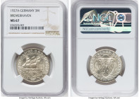 Weimar Republic "Bremerhaven" 3 Mark 1927-A MS67 NGC, Berlin mint, KM50, J-325. Commemorating the 100th anniversary of Bremerhaven. Tied for the fines...