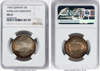 Weimar Republic "Rhineland Liberation" 3 Mark 1930-F MS67 NGC, Stuttgart mint, KM70. The sole finest for this date and denomination across all mints. ...
