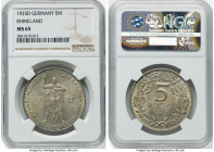 Weimar Republic "Rhineland" 5 Mark 1925-D MS65 NGC, Munich mint, KM47. 1000th Year of the Rhineland. A top-tier specimen bested by only two representa...