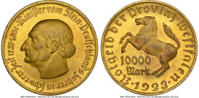 Weimar Republic. Westphalia gilt-bronze Notgeld 10,000 Mark 1923 MS63 NGC, Jaeger-N20a, Lamb-579.7. HID09801242017 © 2023 Heritage Auctions | All Righ...